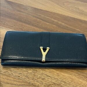 Ysl Black Leather Wallet